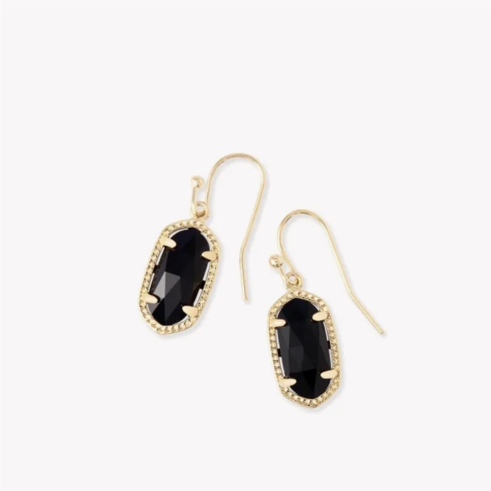 Lee Gold Drop Earrings in Black Opaque Glass
